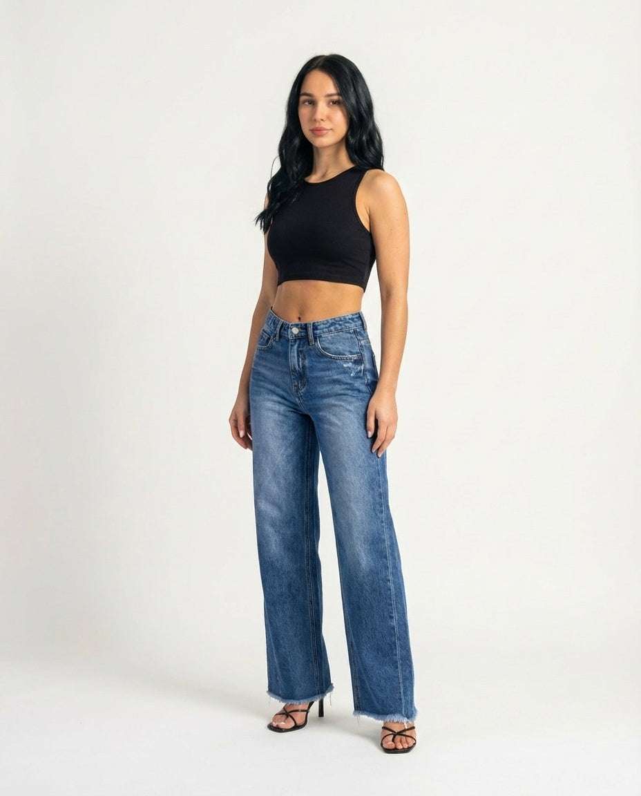 Neris plačių klešnių džinsinis audinys