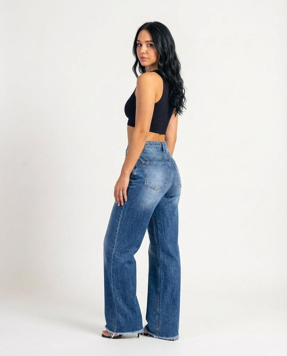 Neris plačių klešnių džinsinis audinys